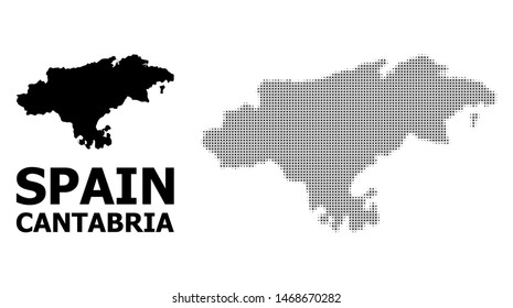 Halftone and solid map of Cantabria Province composition illustration. Vector map of Cantabria Province composition of x-cross spots on a white background.