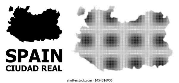 Halftone and solid map of Ciudad Real Province composition illustration. Vector map of Ciudad Real Province composition of x-cross spots on a white background.