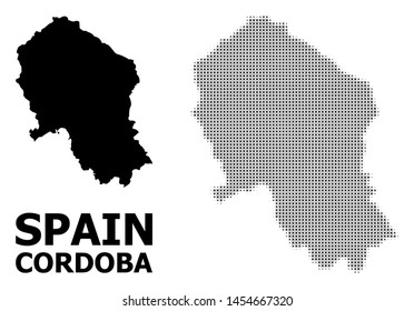 Halftone and solid map of Cordoba Spanish Province composition illustration. Vector map of Cordoba Spanish Province combination of x-cross spots on a white background.