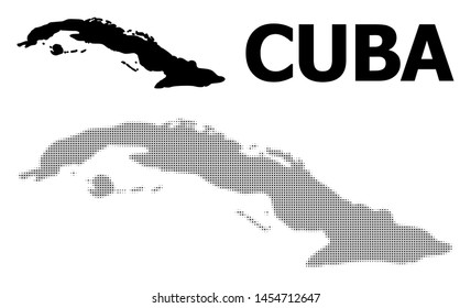 Halftone and solid map of Cuba composition illustration. Vector map of Cuba composition of x-cross items on a white background. Abstract flat geographic scheme for political illustrations.