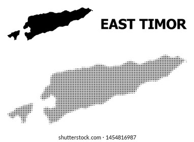 Halftone and solid map of East Timor composition illustration. Vector map of East Timor composition of x-cross items on a white background. Abstract flat territory scheme for educational purposes.