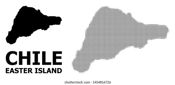 Halftone and solid map of Easter Island composition illustration. Vector map of Easter Island composition of x-cross elements on a white background.