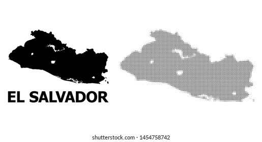 Halftone and solid map of El Salvador composition illustration. Vector map of El Salvador composition of x-cross spots on a white background. Abstract flat geographic scheme for education purposes.