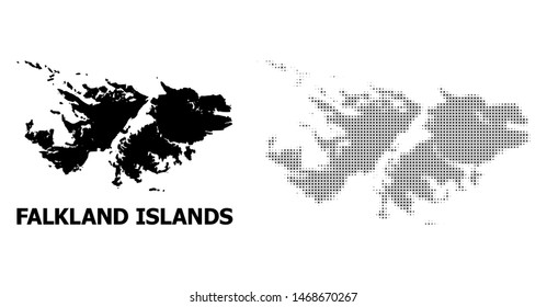 Halftone und solide Karte der Falklandinseln Kompositionsgrafik. Vektorillustration-Karte der Falklandinseln-Zusammensetzung von x-Kreuzelementen auf weißem Hintergrund.