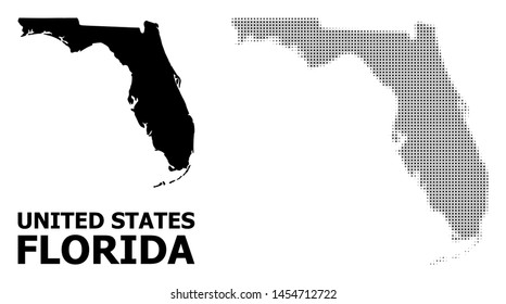 Halftone and solid map of Florida State composition illustration. Vector map of Florida State combination of x-cross items on a white background.