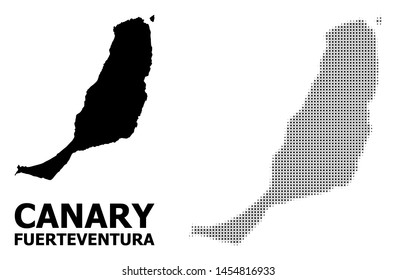 Halftone and solid map of Fuerteventura Island composition illustration. Vector map of Fuerteventura Island composition of x-cross elements on a white background.
