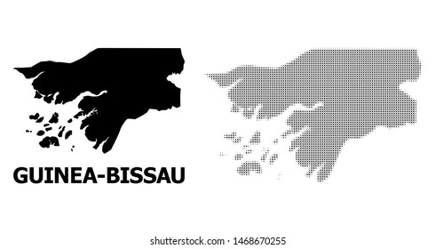 Halftone and solid map of Guinea-Bissau composition illustration. Vector map of Guinea-Bissau composition of x-cross elements on a white background.