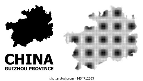 Halftone and solid map of Guizhou Province composition illustration. Vector map of Guizhou Province composition of x-cross elements on a white background.