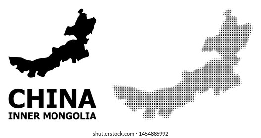 Halftone and solid map of Inner Mongolia composition illustration. Vector map of Inner Mongolia composition of x-cross items on a white background.