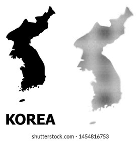 Halftone and solid map of Korea composition illustration. Vector map of Korea combination of x-cross items on a white background. Abstract flat territorial plan for education templates.