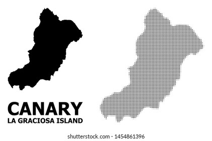 Halftone and solid map of La Graciosa Island composition illustration. Vector map of La Graciosa Island composition of x-cross items on a white background.