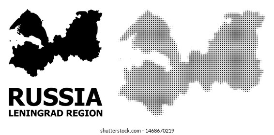 Halftone and solid map of Leningrad Region composition illustration. Vector map of Leningrad Region composition of x-cross spots on a white background.