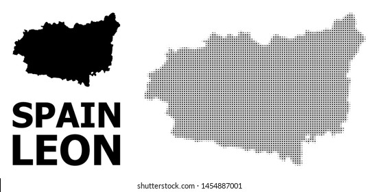 Halftone and solid map of Leon Province composition illustration. Vector map of Leon Province composition of x-cross spots on a white background.