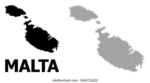 Halftone and solid map of Malta composition illustration. Vector map of Malta composition of x-cross items on a white background. Abstract flat geographic plan for educational illustrations.