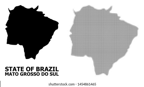 Halftone and solid map of Mato Grosso do Sul State composition illustration. Vector map of Mato Grosso do Sul State composition of x-cross spots on a white background.