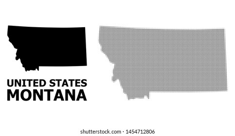 Halftone and solid map of Montana State mosaic illustration. Vector map of Montana State combination of x-cross elements on a white background. Abstract flat geographic scheme for political templates.