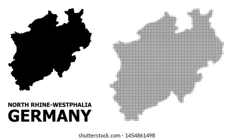 Halftone and solid map of North Rhine-Westphalia State composition illustration. Vector map of North Rhine-Westphalia State composition of x-cross items on a white background.