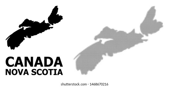 Halftone and solid map of Nova Scotia Province composition illustration. Vector map of Nova Scotia Province composition of x-cross elements on a white background.
