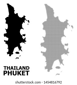 Halftone and solid map of Phuket composition illustration. Vector map of Phuket composition of x-cross items on a white background. Abstract flat territory scheme for educational illustrations.