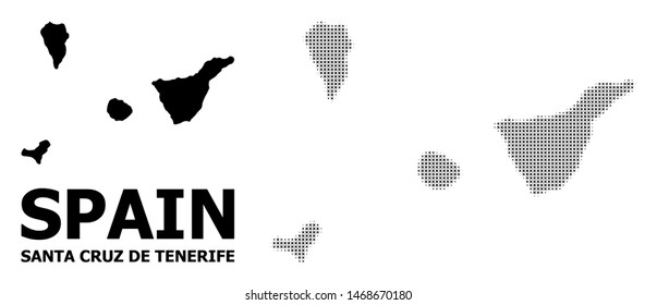 Halftone and solid map of Santa Cruz de Tenerife Province composition illustration. Vector map of Santa Cruz de Tenerife Province composition of x-cross items on a white background.
