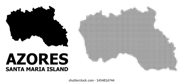 Halftone and solid map of Santa Maria Island mosaic illustration. Vector map of Santa Maria Island composition of x-cross elements on a white background.