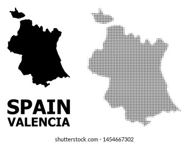 Halftone and solid map of Valencia Province composition illustration. Vector map of Valencia Province composition of x-cross spots on a white background.
