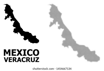 Halftone and solid map of Veracruz State composition illustration. Vector map of Veracruz State composition of x-cross items on a white background.