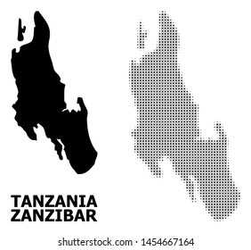 Halftone and solid map of Zanzibar Island composition illustration. Vector map of Zanzibar Island composition of x-cross items on a white background.