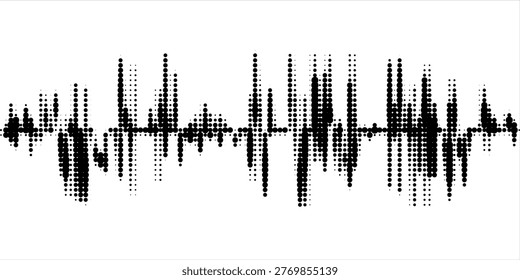 Halftone sound wave black and white pattern. Vector Halftone effect. Duotone element. Retro Music Design