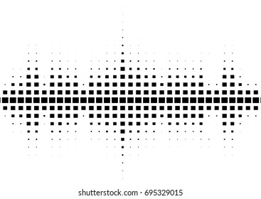 Halftone sound wave black and white pattern. Tech music design elements isolated on white background. Perfect for web design, posters, musical banners, wallpapers, postcards.