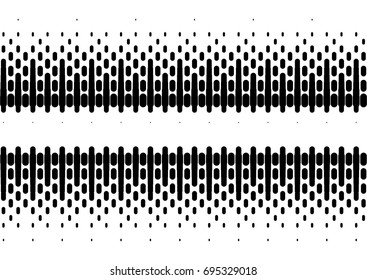 Halftone sound wave black and white pattern. Tech music design elements isolated on white background. Perfect for web design, posters, musical banners, wallpapers, postcards.