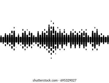 Halftone sound wave black and white pattern. Tech music design elements isolated on white background. Perfect for web design, posters, musical banners, wallpapers, postcards.