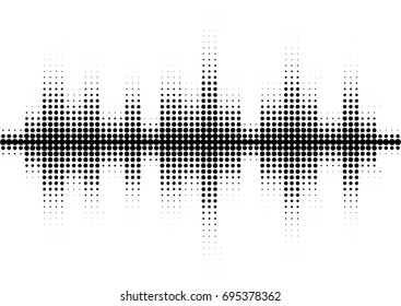 Halftone sound wave black and white pattern. Tech music design elements isolated on white background. Perfect for web design, posters, musical banners, wallpapers, postcards.