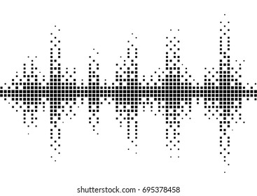 Halftone sound wave black and white pattern. Tech music design elements isolated on white background. Perfect for web design, posters, musical banners, wallpapers, postcards.