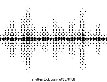 Halftone sound wave black and white pattern. Tech music design elements isolated on white background. Perfect for web design, posters, musical banners, wallpapers, postcards.