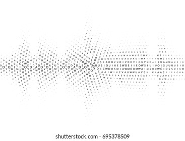 Halftone sound wave black and white pattern. Tech music design elements isolated on white background. Perfect for web design, posters, musical banners, wallpapers, postcards.
