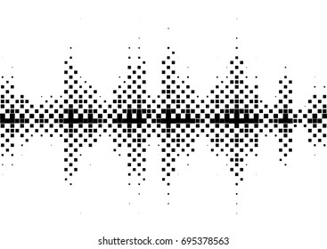 Halftone sound wave black and white pattern. Tech music design elements isolated on white background. Perfect for web design, posters, musical banners, wallpapers, postcards.