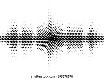 Halftone sound wave black and white pattern. Tech music design elements isolated on white background. Perfect for web design, posters, musical banners, wallpapers, postcards.