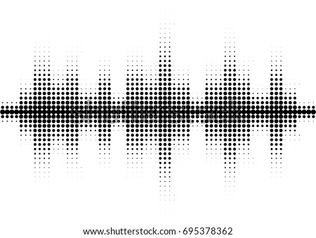 Halftone sound wave black and white pattern. Tech music design elements isolated on white background. Perfect for web design, posters, musical banners, wallpapers, postcards.