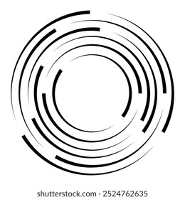 Halftone speed lines circle. Geometric art in circle form. Round swirl movement symbol. Halftone circular frame. Vector design element