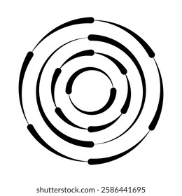 Halftone speed lines circle. Geometric art in circle form. Round swirl movement symbol. Halftone circular frame. Vector design element