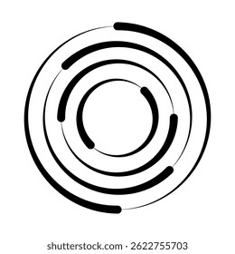 Halftone speed lines circle. Geometric art in circle form. Round swirl movement symbol. Halftone circular frame. Vector design element