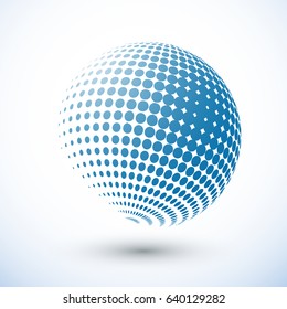 Halftone Sphere. Halftone Design Element. Abstract Globe Logo Template. Vector Illustration.