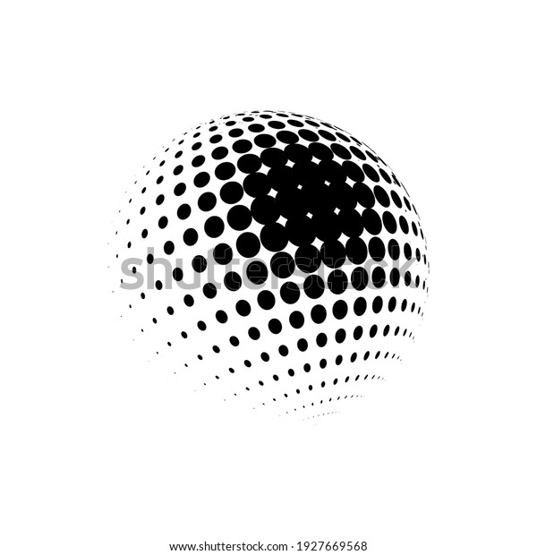 Halftone sphere dotted\
vector illustration. Circle halftone patterns dots logo. Globe\
vector illustration.