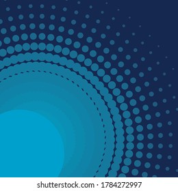 Esfera media de puntos. Gradación de degradado azul en fondo azul. Ilustración del vector colorido.