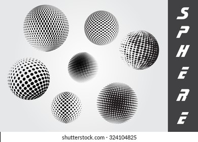 Halftone sphere.Halftone vector design element.Abstract round logo.