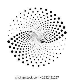 Halftone spiral backdrop. Abstract monochrome background. Design element