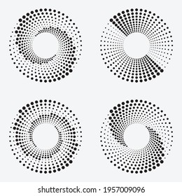 Fondo espiral de semitono. Resumen de fondo monocromo. El semitono marca la textura del círculo. Patrón de círculo abstracto. Ilustración de arte vectorial. Diseño del logotipo de semitono. Objeto de diseño con puntos vectoriales.
