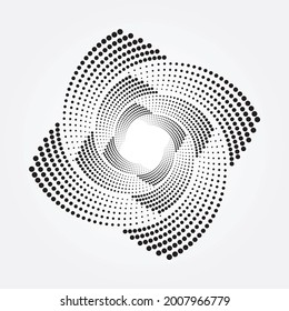 Halftone spiral background. Abstract monochrome backdrop. Halftone dots circle texture. Abstract circle pattern. Vector art illustration. Halftone logo design. Vector dotted design object.