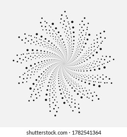 Halftone spiral background design. Dotted abstract concentric backdrop. Spiral, swirl, twirl halftone design element. Segmented circle with rotation.
